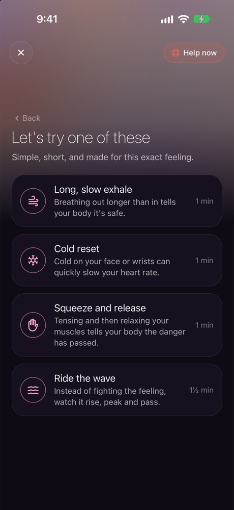 Let’s try one of these: long, slow exhale, cold reset, squeeze and release, and ride the wave.